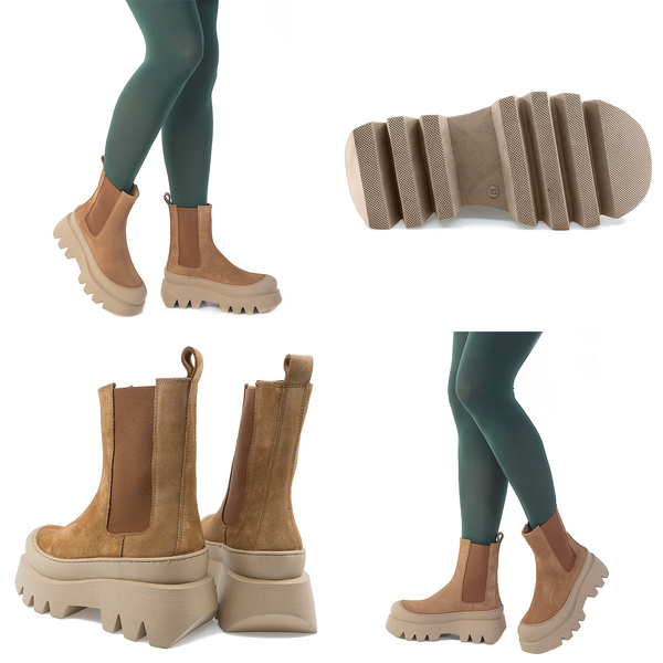 Ghete Dama, Caspian, Cas-Sandra, Casual, Piele Intoarsa, coniac