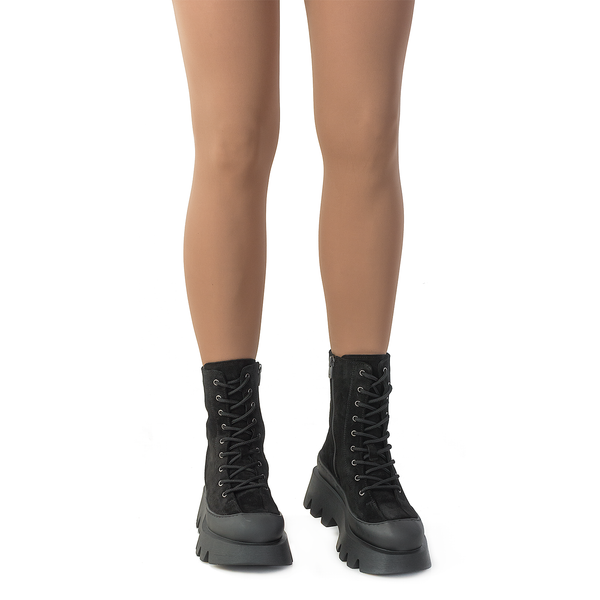Ghete Dama, Caspian, Cas-Smirna, Casual, Piele Intoarsa, negru