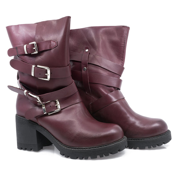 Ghete dama, Caspian, Cas-Natasha, casual, piele naturala, bordo