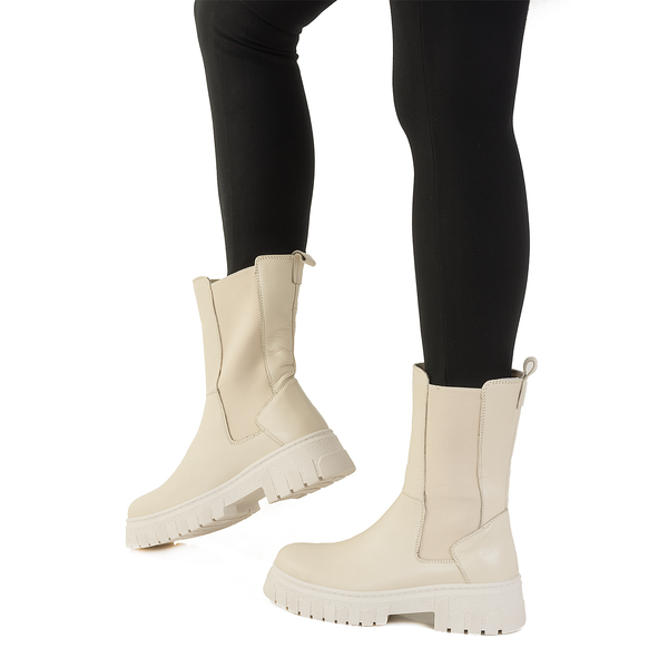 Ghete dama, Caspian, Cas-MF-02, casual, piele naturala, bej