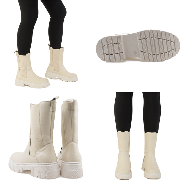 Ghete dama, Caspian, Cas-MF-02, casual, piele naturala, bej