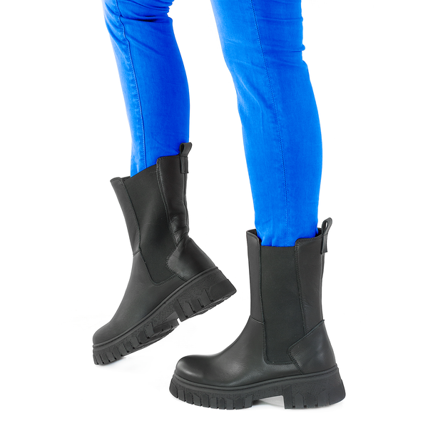 Ghete dama, Caspian, Cas-MF-02, casual, piele naturala, negru