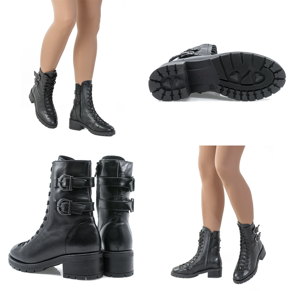 Ghete dama, Miu's-MIU-S72, casual, piele naturala, negru