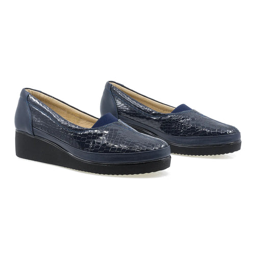 Pantofi dama, 101, Casual, Piele naturala lacuita, Bleumarin