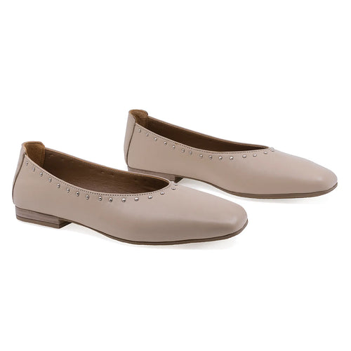 Pantofi dama,  107, Casual, Piele naturala, Bej