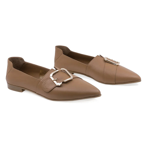 Pantofi dama,  25233-0985, Casual, Piele naturala, Taba