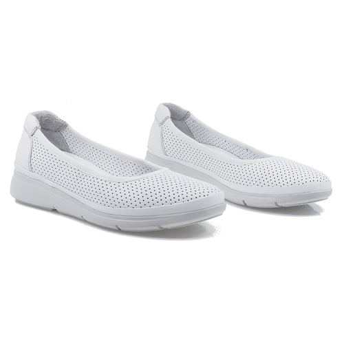 Balerini Dama, Caspian, Cas-628-B, Casual, Piele Naturala, Alb