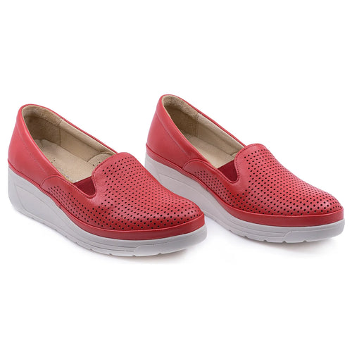 Pantofi Dama, Caspian, CAS-1201, Casual, Piele Naturala, Rosu