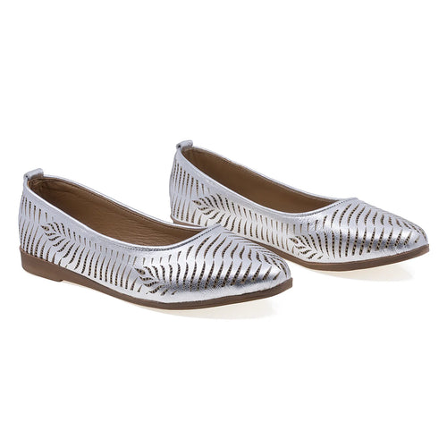 Balerini dama, 114, Casual, Piele naturala, Argintiu