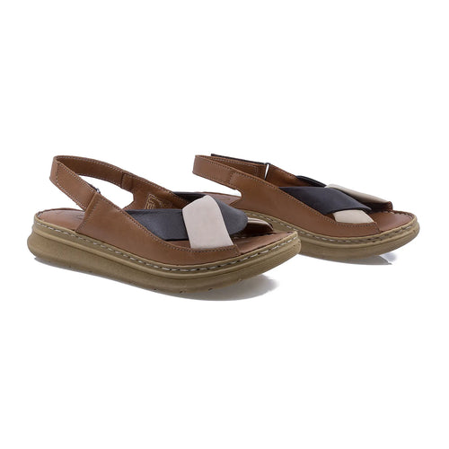 Sandale Dama, Model 411, Casual, Piele Naturala, Coniac